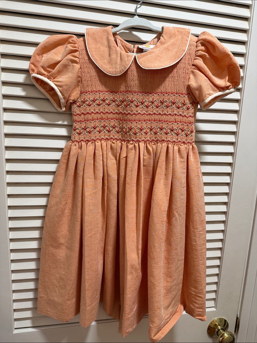 Girls' Peach Smocked Peter Pan Collar Dress